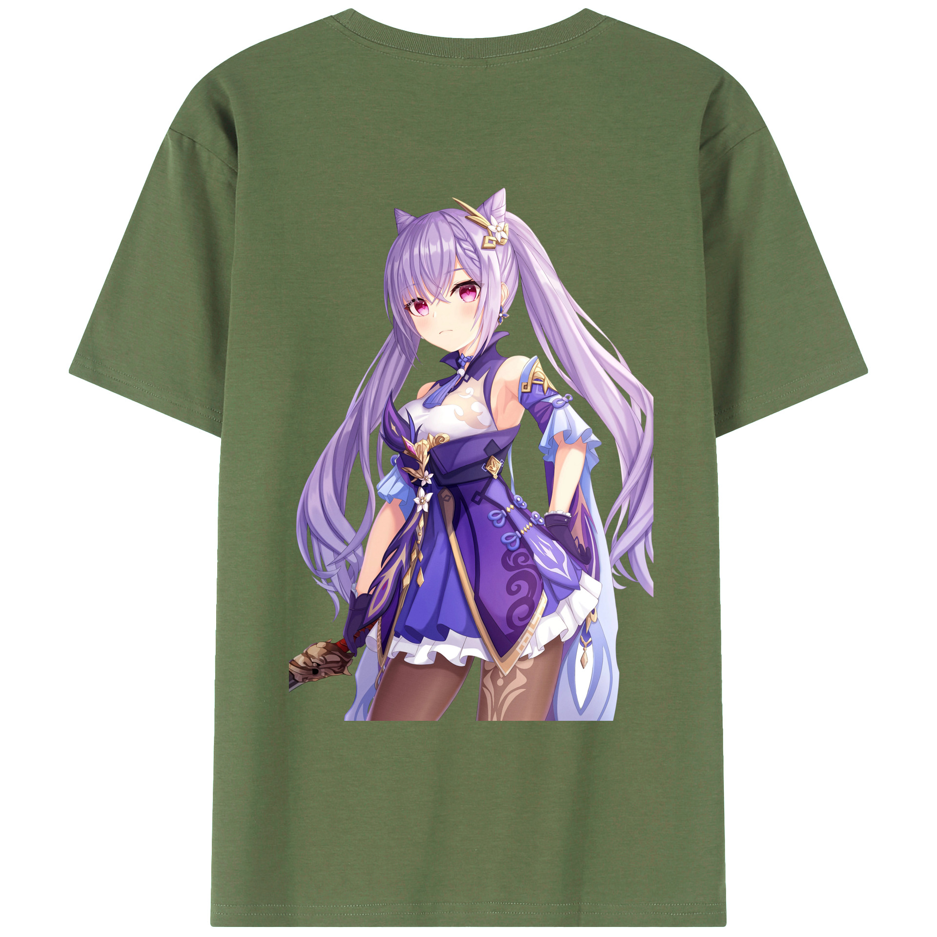 げんし神 刻晴 こくせい genshin Kokusei 綿100％ メンズ半袖Tシャツ（バックプリント） 通気性